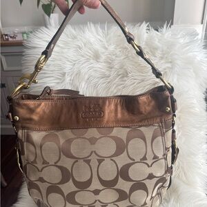 Coach Tan & Metallic Brown Signature Shoulder Bag